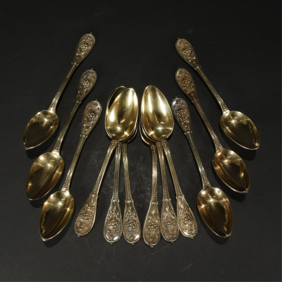 Set of 12 Odiot Paris Vermeil Sterling Spoons