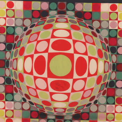 Image for Lot Victor Vasarely  Op Art Silk Scarf signed