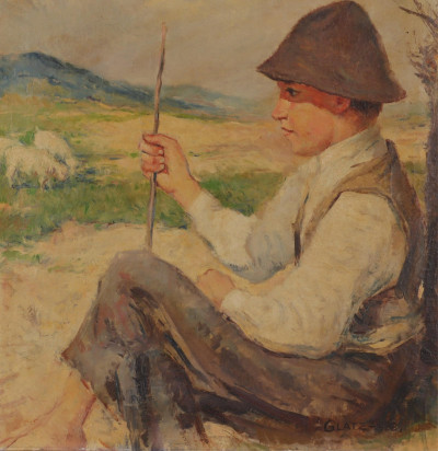 Oszkar Glatz (Hungar.1872-1958) Shepherd Boy O/C