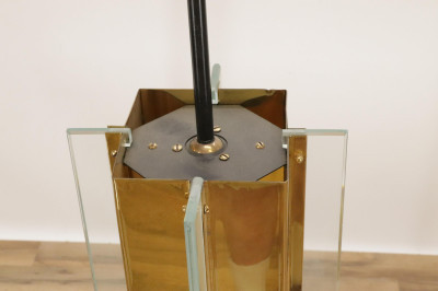 Modernist Brass  Glass 4Light Ceiling Fixture