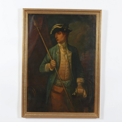 Image 2 of lot 19th C. French School Man with Staff, O/C