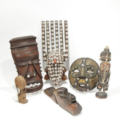 Image for Lot Group of Wood Masks Totems, etc