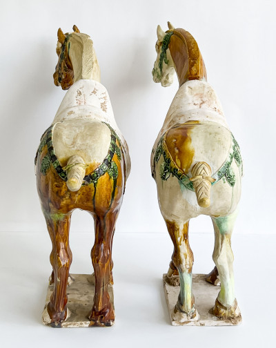Two Chinese Sancai Glazed Caparisoned Horses