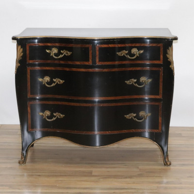 Image for Lot Louis XV Style Parcel Gilt Black Painted Commode