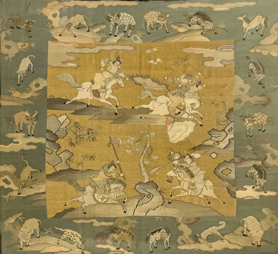 Image for Lot Chinese Kesi Panel with Warriors and Mythical Beasts