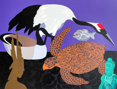 Image for Lot Hunt Slonem - Untitled (Crane on Purple Background)