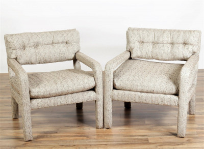 Image for Lot Pair Milo Baughman Style Over Upholstered Chairs