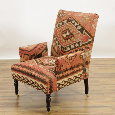 Image for Lot Geroge Smith Kilim Upholstered Library Chair