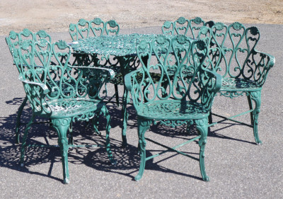 Image for Lot Vintage Cast Aluminum Outdoor Table Six Chairs