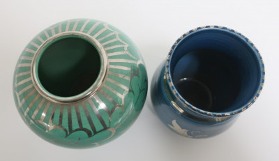 Image 3 of lot 2 Silver Lustre Blue/Green Vases, Wedgwood