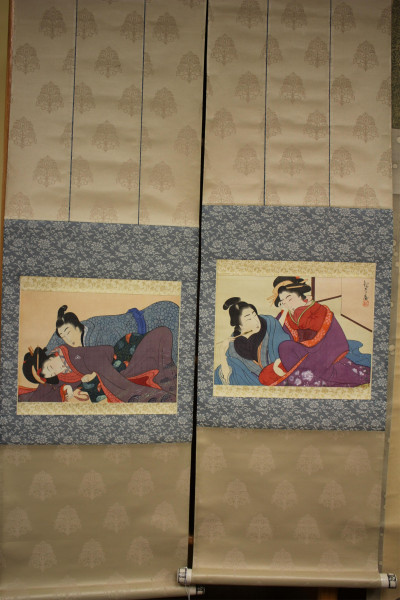 Image 1 of lot 2 Japanese Watercolor Scrolls of Women