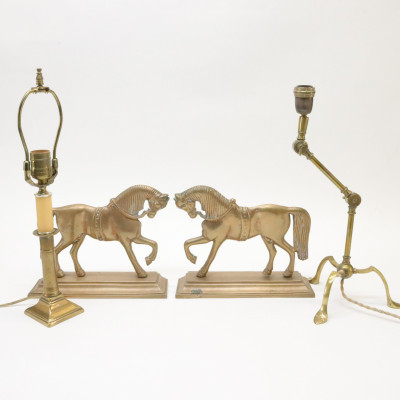 Image for Lot 2 English Brass Lamps  Equestrian Bookends