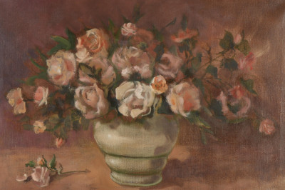Image for Lot Pink Roses in a Vase Large Still Life 20th/21st