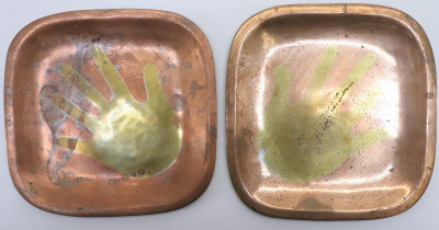 Image for Lot Pair Los Castillos Inlaid Brass &amp; Copper Dishes