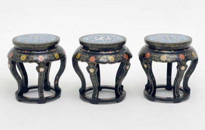 Image for Lot 3 Polychrome Cloisonné And Black Lacquered Side Tables