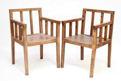 Image for Lot Pair Arts &amp; Crafts Cherry Open Armchairs
