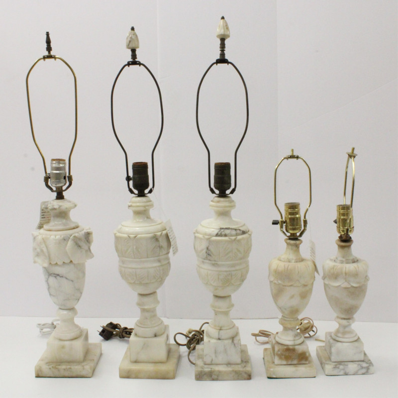 Image 1 of lot 2 Pairs Carved Alabaster Lamps &amp; Other