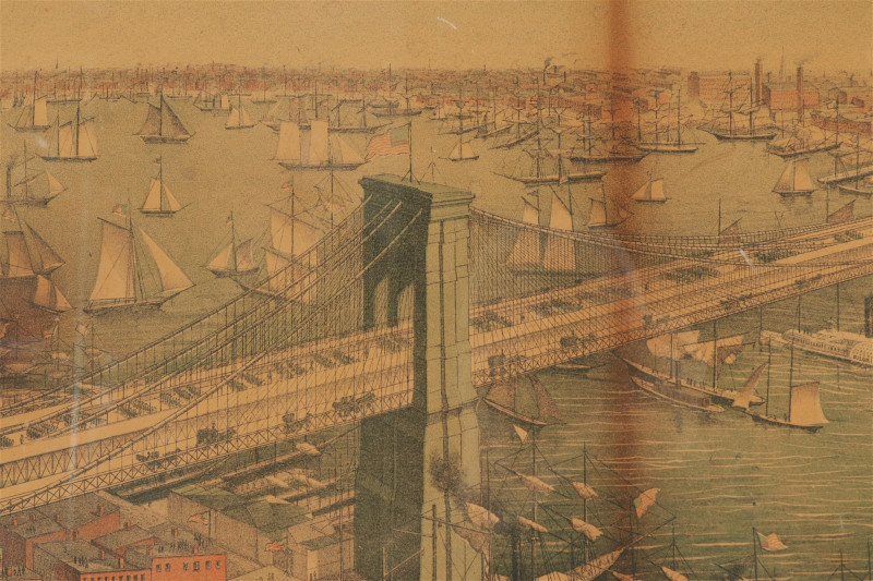 Image 6 of lot 19th C. Birds Eye View of Great East River Bridge