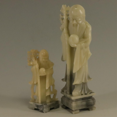 Two Chinese Soapstone Shouxing Figures