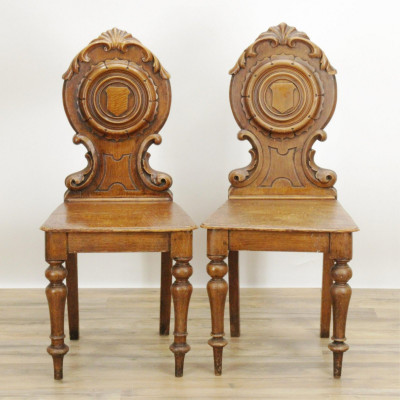 Image for Lot Pair Victorian Green Painted Hall Chairs, 19th C.