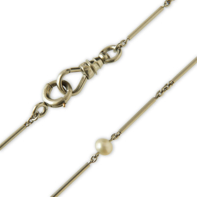 Image 2 of lot 14k White Gold & Pearl Watch Chain