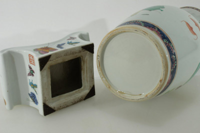 Image 7 of lot 4 Chinese Style Porcelain Vases and Headrest