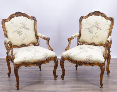 Pair of Louis XVI Style Beechwood Fauteuils
