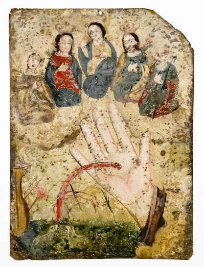 Mexican Retablo of 'La Mano Poderosa' (The Mighty Hand of God)