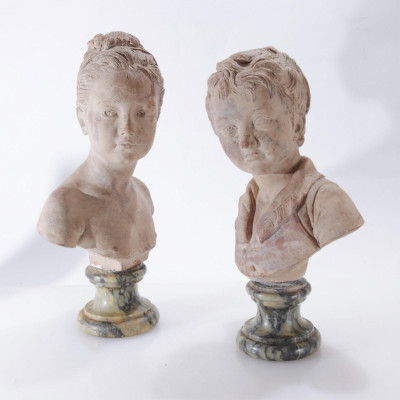 Title Pair Terra Cotta Busts of Children after Houdon / Artist