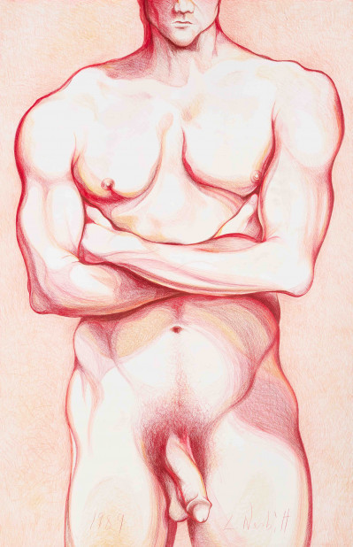 Lowell Nesbitt - Male Nude Torso in Reds