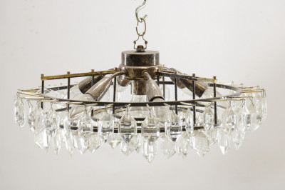 Image for Lot Lobmeyr Style Chrome  Crystal Ceiling Fixture