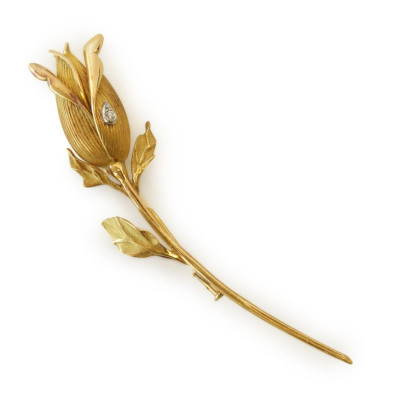 Image for Lot Rene Kern 18k Gold and Diamond Flower Brooch