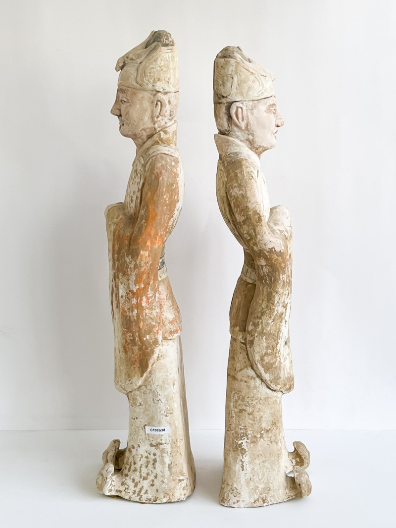 Pair of Large Chinese Painted Pottery Figures of Court Officials