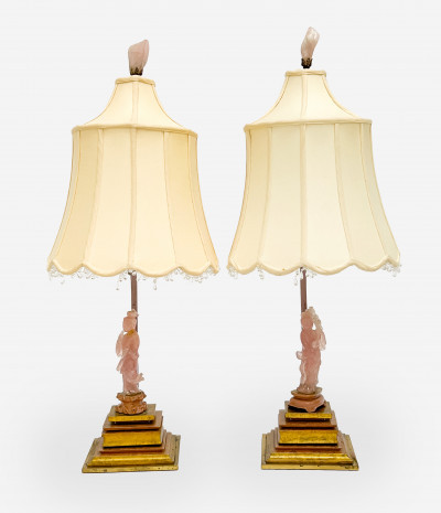 Title Pair of Chinese Rose Quartz Figures, mounted as lamps / Artist
