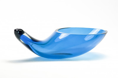 Blenko Blue Glass Horn-Shaped Vase, USA