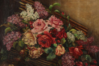 Image for Lot Basket of Roses  Lilacs O/C