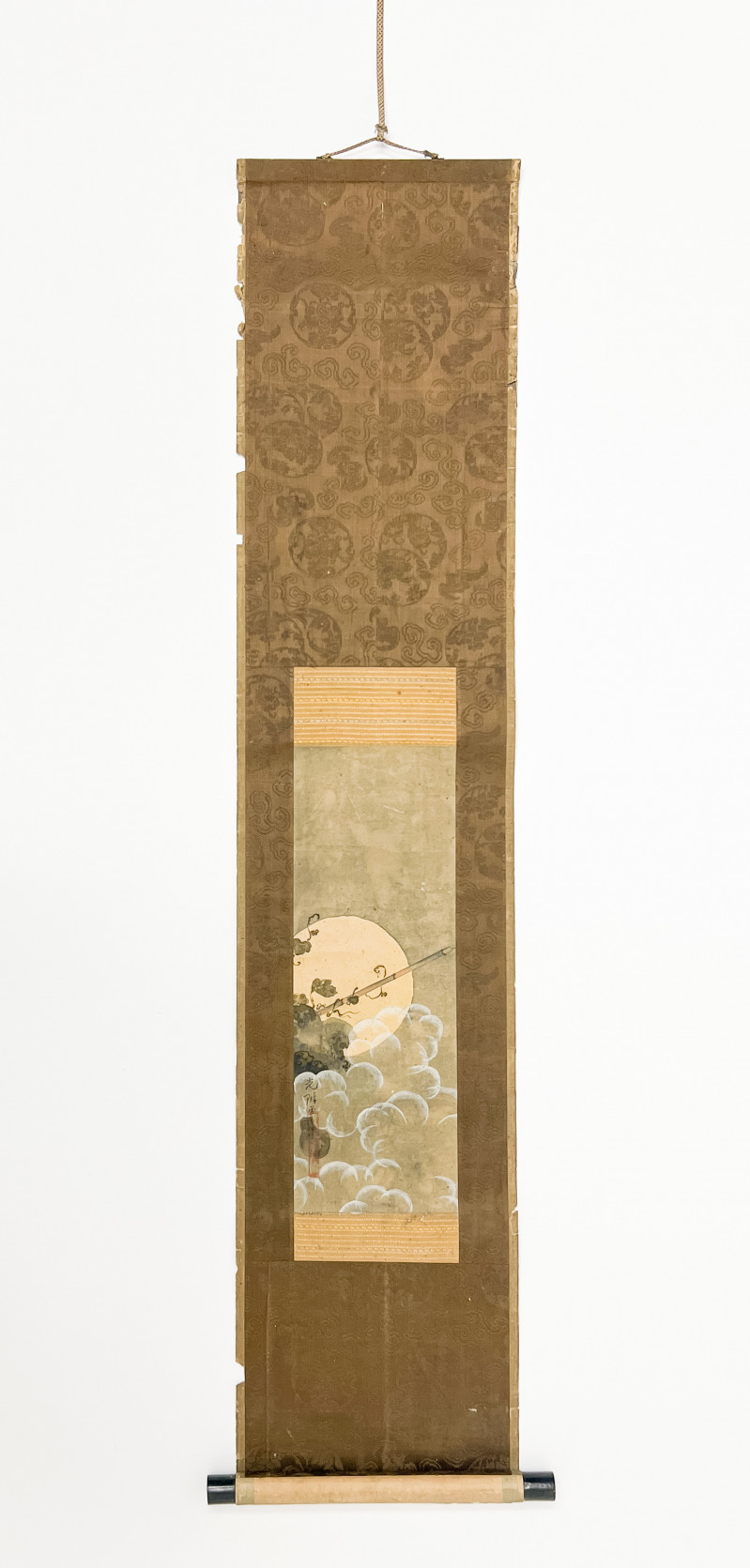 Japanese Hanging Scroll signed Korin, Moon and Clouds, Ink on Silk