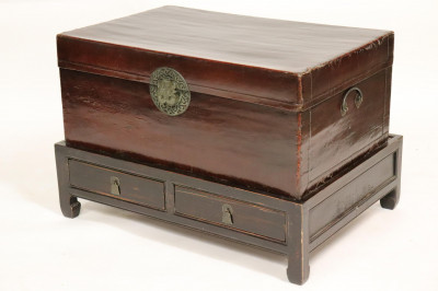 Image for Lot Asian Lacquered Storage Chest on Low Table