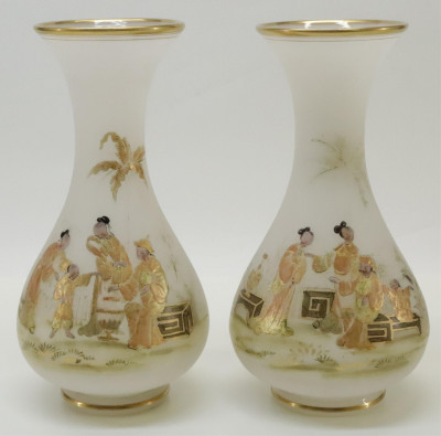 Image for Lot Pair Opaline Glass Vases Chinoiserie 19th C