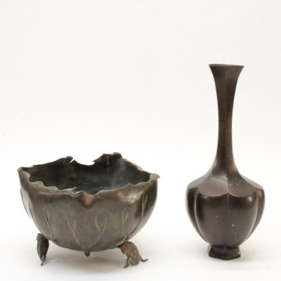 Image for Lot Japanese Bronze Vase and Bowl