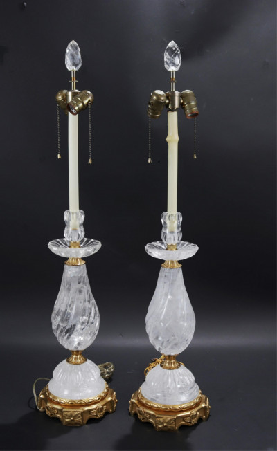 Image for Lot Pair of Large Ormolu Mounted Rock Crystal Lamps