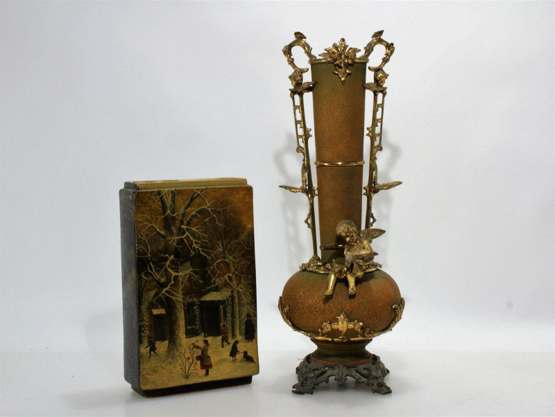 Image 1 of lot 19th C. Gilt-Metal & Ceramic Vases