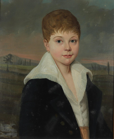 Image 2 of lot 19th C. Portrait of a Young Boy, oil on canvas