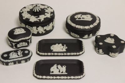 Image for Lot 7 Wedgwood Black Basal Boxes and Pin Trays