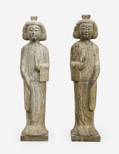 Pair of Chinese Stone Figures of Attendants