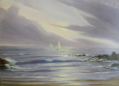 Image for Lot Jerry Marjoram - Sailboats off the Coast, Ireland