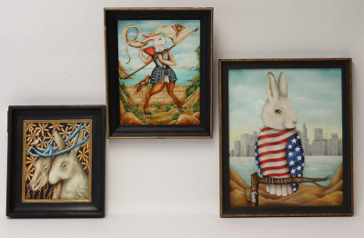 Image for Lot Corine Perier, 3 Acrylics of Bunnies/Rabbits