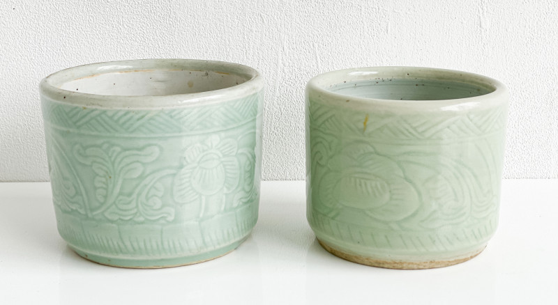 Image 2 of lot 2 Chinese Celadon Glazed Brush Pots