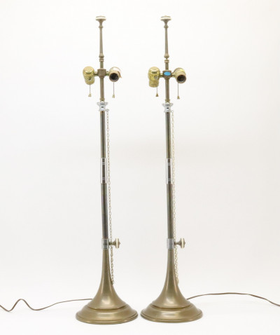 Image for Lot Pair Chapman Brass  Pewter Lamps