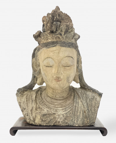 Image for Lot Chinese Painted Ceramic Bust of Guanyin